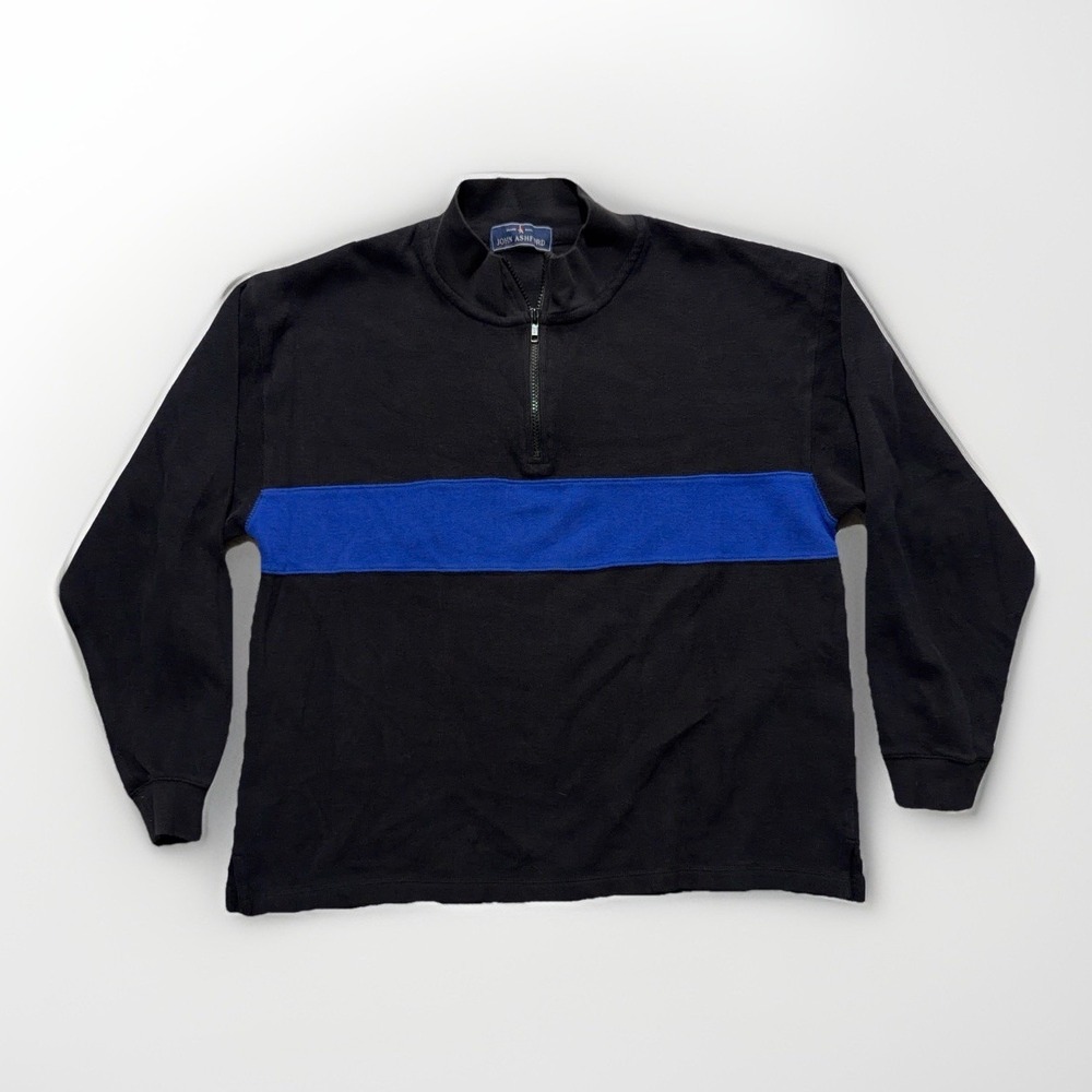 John Ashford Men's 100% Cotton 1/4 Zip Sweater Black Size L Preppy Y2k Pullover